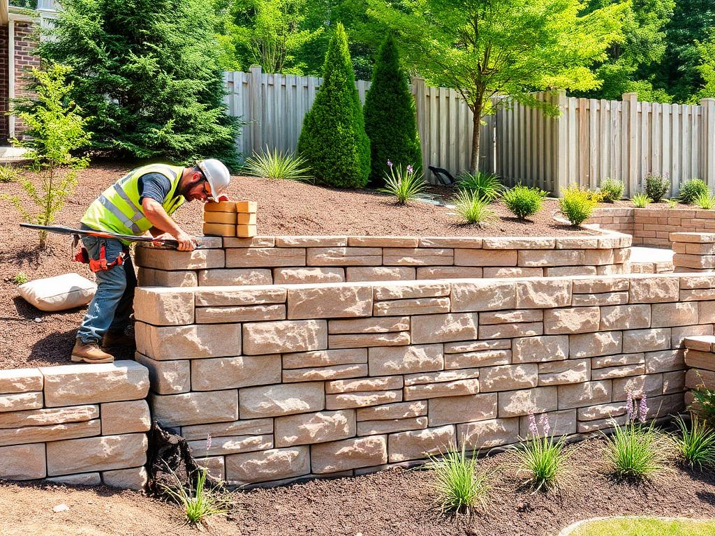 Professional masonry retaining wall construction